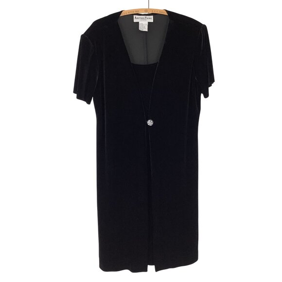 Another Thyme Dresses & Skirts - Another Thyme Black Velvet Short Sleeve Dress W/ Rhinestone Button Front Size 16